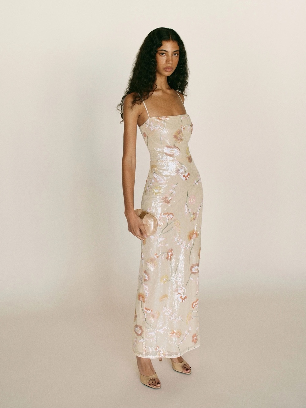 NWT Reformation ivory Frankie dress floral sequin midi maxi spaghetti strap $348 - Picture 3 of 6